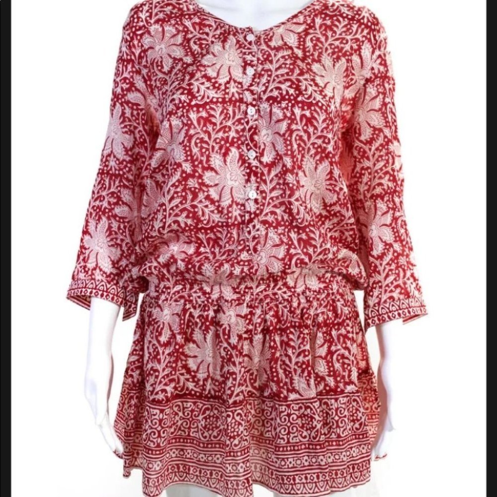 Alicia Bell Silk Cotton Floral Mini Dress Cover Up Red M